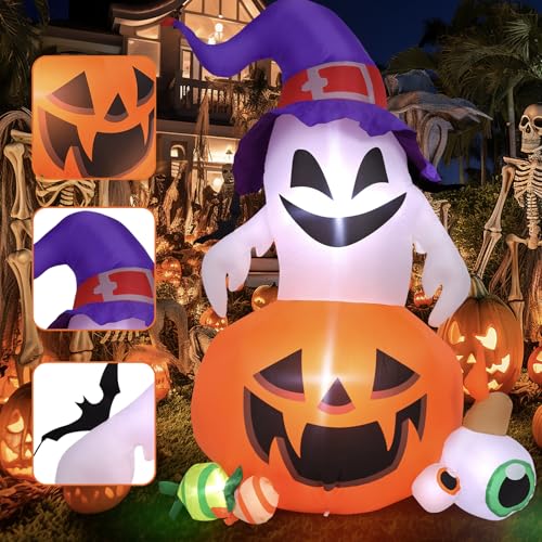 5FT Outdoor Inflatable Pumpkin Ghost Halloween Decoration with LEDs