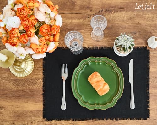 Black Placemats Set of 4 - Linen Cotton Farmhouse Table Decor