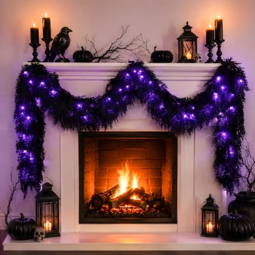 Black Halloween Garland with Lights - 9FT Prelit Fake Cedar for Indoor Outdoor Decor - Variation of THIS listing 1