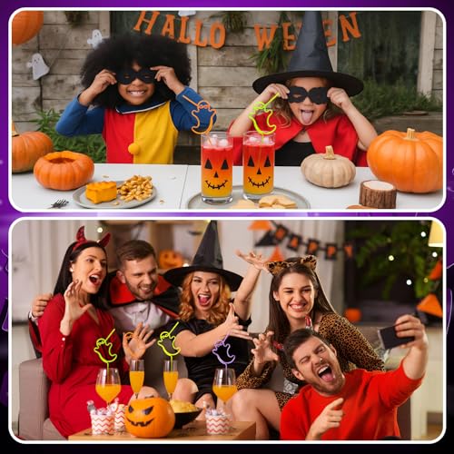 Halloween Ghost Reusable Drinking Straws - Bright Loop Design, 150 Pcs, Ghost & Bright Variations