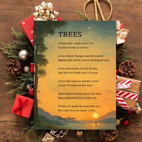 12x8 Inch Trees Poem Quote Wall Art - Framed Canvas Home Office Decor - White Variation 7