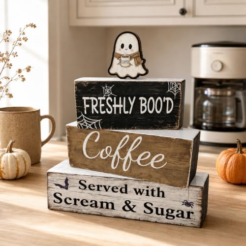 Halloween Wooden Table Decor - Ghost Coffee Sign - Boo Variation