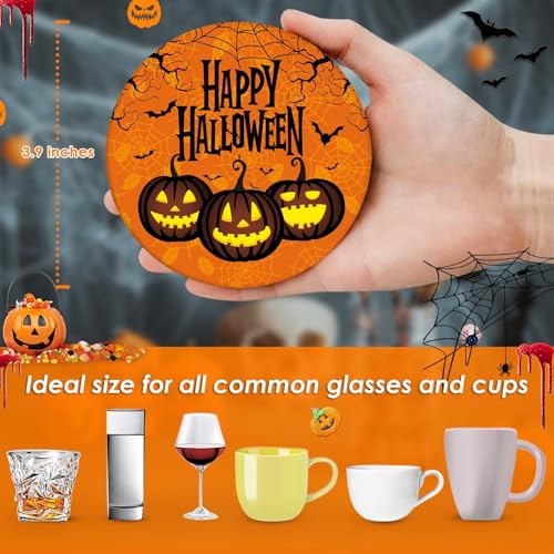 Halloween Ceramic Drink Coasters Set of 6 - Pumpkin with Happy Halloween Orange Variation