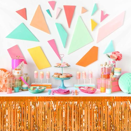 Orange Foil Fringe Table Skirts 3 Pack 29x108 Inches Party Decorations