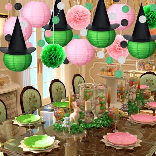 31 Pcs Witch Birthday Decorations Set - Pink & Green Party Supplies