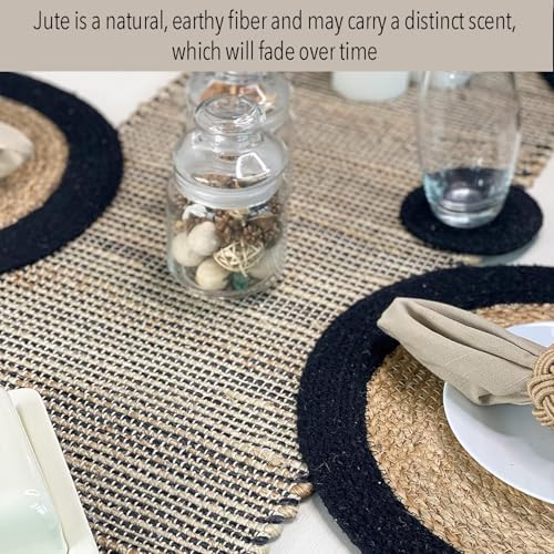 Natural Jute Table Runner 13x108 Inch - Black & Beige Boho Farmhouse Decor