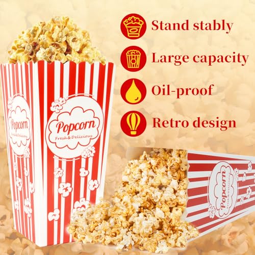 Popcorn Boxes 23 Pack - 46oz Disposable Square Buckets for Movie Night & Parties