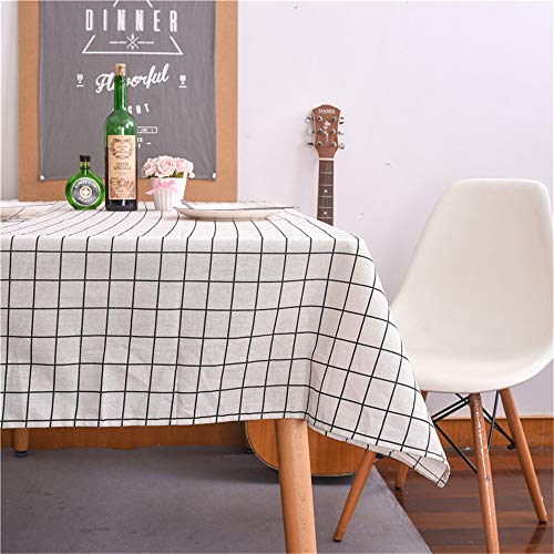 Rectangle Linen Tablecloth 23x23 Wrinkle-Resistant Washable White Checkered Dining Cover - C-White Plaid