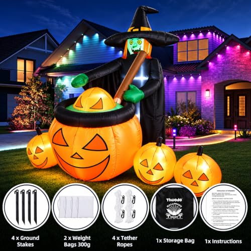 7 FT Halloween Inflatable Witch Pumpkin Cauldron Yard Decor with LEDs Outdoor Display