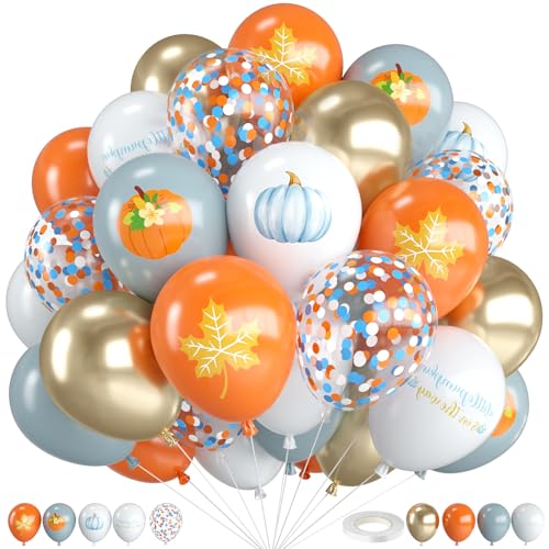 Fall Blue Pastel Orange Dusty Blue White Balloons Set - 12 Inch Party Decor