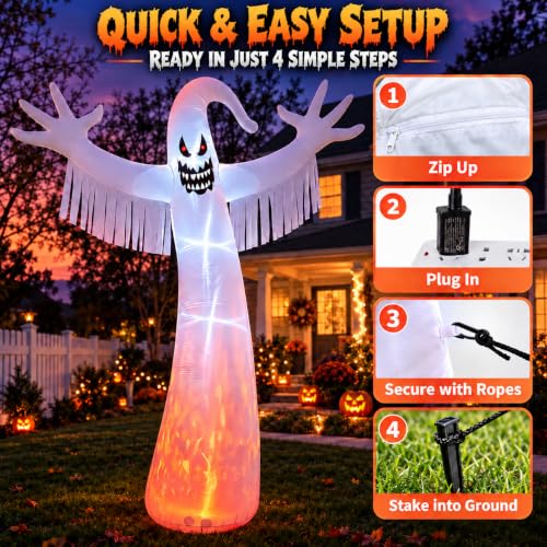 12 FT Giant Halloween Inflatable Ghost with LED Lights for Yard Decorations