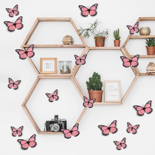 24Pcs Butterfly Magnets for Wall Refrigerator Craft Decor - Pink