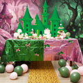 Halloween Witch Party Decor Set with Castle Backdrop and Accessories - Green and Pink