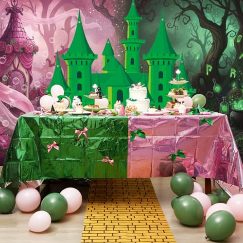 Halloween Witch Party Decor Set with Castle Backdrop and Accessories - Green and Pink