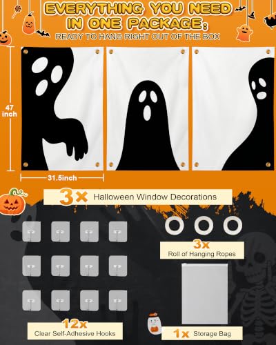 Ghost Halloween Window Silhouette Decorations - 3 Pack, Large 47x31.5 Inches, Ghost Style 1