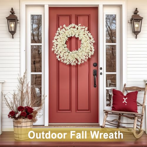 Fall White 26 Inch Realistic Autumn Wreath for Front Door Outside - Halloween Decor