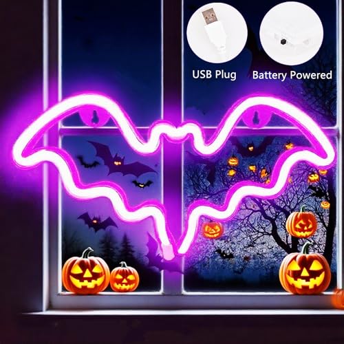3 Pack LED Bat Neon Signs for Halloween Decor - Red Pink Purple Variations