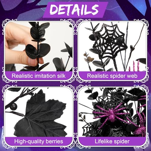 20 Pcs Halloween Artificial Floral Picks - Spiderweb Maple Leaves Decorations