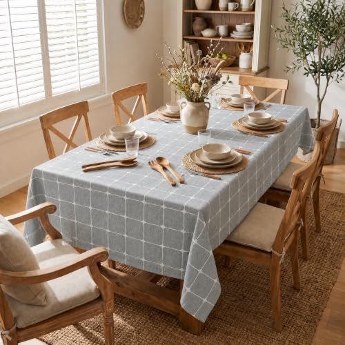 Horaldaily Rustic Plaid Table Cloth - Gray 60x84 Inch Rectangular Home Decor