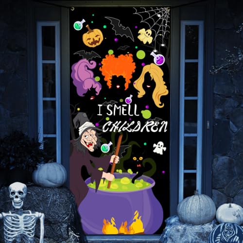 Halloween Door Cover - Large Fabric Witch & Spell Banner for Front Door Decor