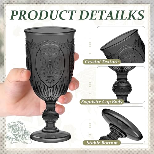Plastic Wine Glasses Set - Vintage Black Goblets, 6 Pcs, 7.5 oz