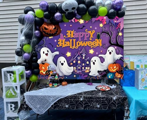 Halloween Backdrop 8x6FT Spooky Pumpkin Castle Cartoon Photo Background Kids Adults