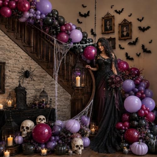 Purple Black Balloon Arch Garland Kit - Double Stuffed Latex 102PCS Gothic Party Decor