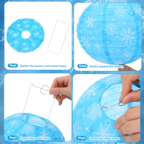 Panelee 12 Pcs Winter Snowflake Paper Lanterns - Blue 8 Inch Hanging Holiday Decor with Variation Blue Snowflake