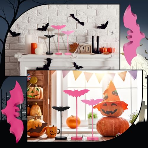 Pink Halloween Wooden Bat Decorations Set - 6 Pieces, Tabletop & Holiday Decor