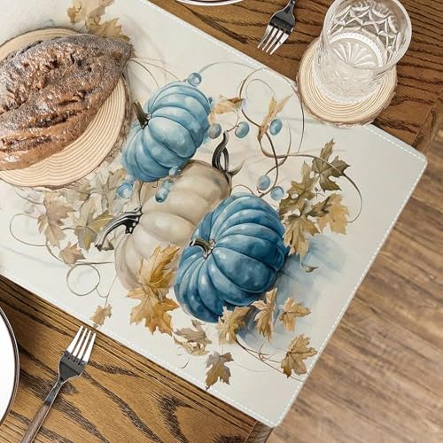 Halloween Pumpkin Linen Table Runner - Fall Harvest Decor 13x90 Inch - Style 06