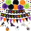 Halloween Party Decorations Set - Banner, Paper Pom Poms, Triangle Flags & Swirls - Halloween
