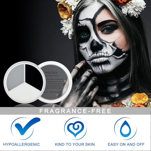 Black White Grey Face Paint Palette - Halloween Zombie Clown SFX Cosplay Makeup