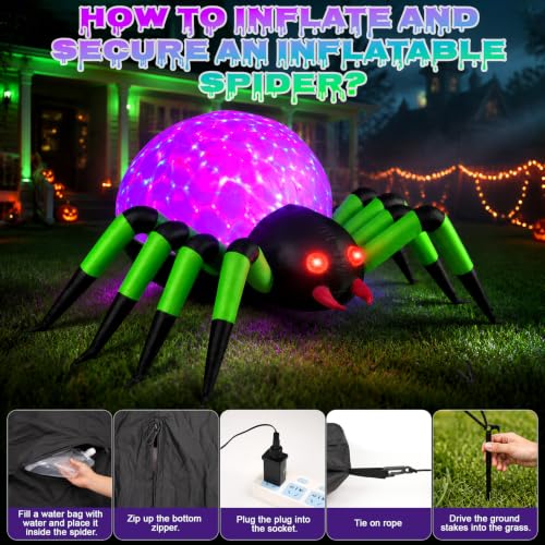 10FT Giant Halloween Inflatable Spider with LED Lights - Weather-Resistant Yard Decor