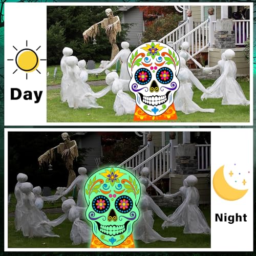Life Size Day of The Dead Sugar Skull Cardboard Cutout - Fluorescent Halloween Decor