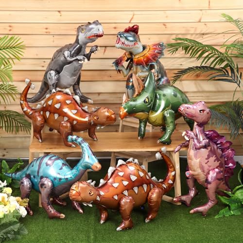 Classic 8 Pack Giant Inflatable Dinosaur Balloons - 25-39 Inches, Standing Party Decor