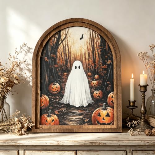 Halloween Wooden Arch Sign - Haunted Ghost & Pumpkin Decor for Home & Party