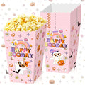 Pink Ghost Halloween Popcorn Boxes - Party Favor Goodie Bags (12 Pack)