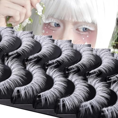 White Halloween False Lashes - Natural Look, Spiky Devil Style, 7 Pairs - H-white