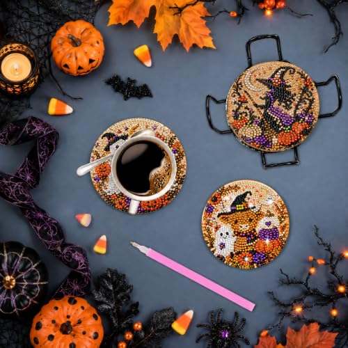 Gorgeous Halloween Diamond Art Coasters Kit - 10 pcs with Stand