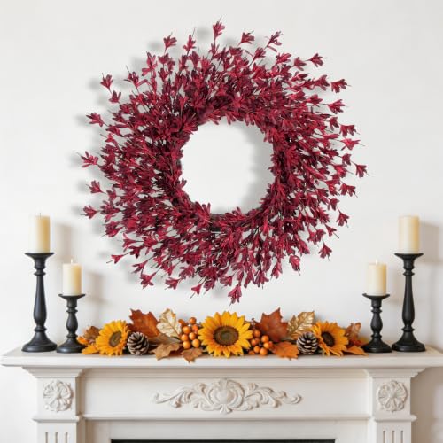 26-Inch Fall Wreath for Front Door - Burgundy Autumn Decoration - Variation of 26in Burgundy