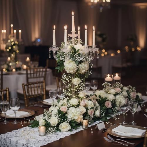 Clear Acrylic Candelabra Centerpieces for 10 Taper LED Candles - Elegant Table Decor