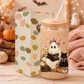 Halloween Glass Cup with Lid & Straw - Boo Basket Gift for Book Lovers - 16oz