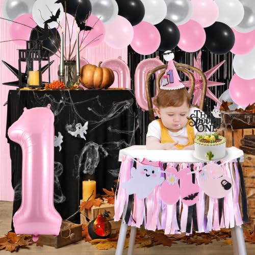 Halloween Spooky One Birthday Banner for First Baby Party - Pink, Purple, Black, Variation: Halloween Spooky One