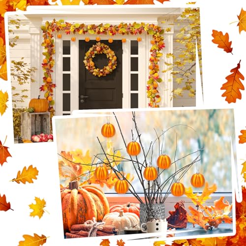 12 Pcs Fall Pumpkin Hanging Ornaments - Realistic Orange Decor Balls