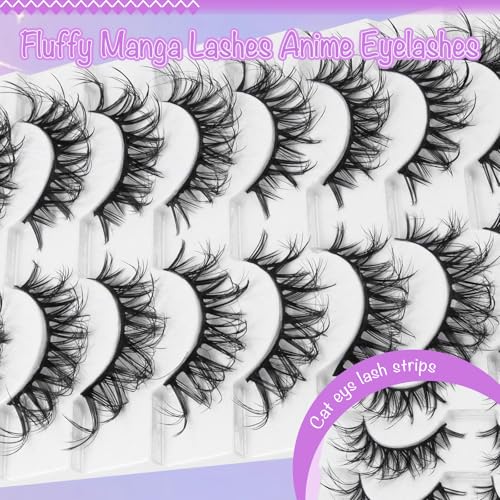 Wispy Cat Eye False Eyelashes - Fluffy Crisscross W-8, 3D Volume, Wet Look, Reusable Faux Mink Lashes Pack