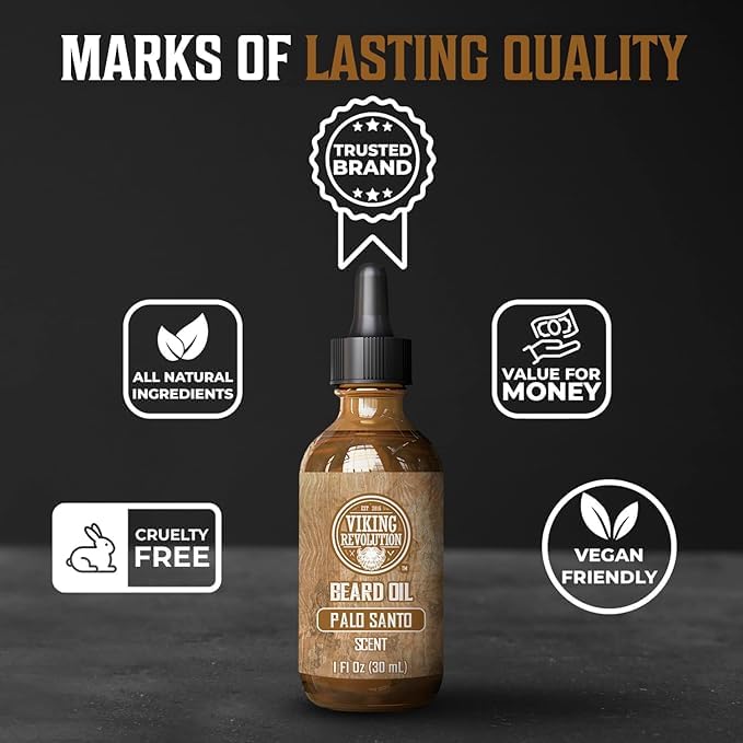 Viking Revolution Palo Santo Beard Oil - Natural Argan & Jojoba Oil Beard Conditioner | Softens & Moisturizes (1 Pack)