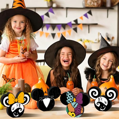 Halloween Wooden Table Decorations Set - 4pcs Spooky Tiered Tray Centerpieces
