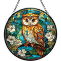 7.9-Inch Stained Glass Owl Sun Catcher with Metal Frame for Windows & Walls - Indoor Decor
