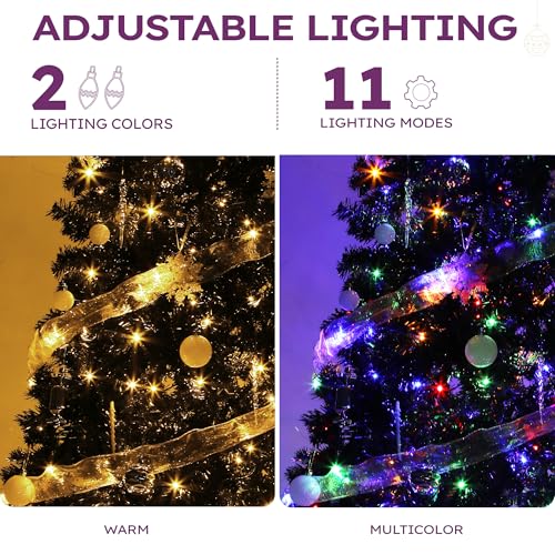 Black Artificial Christmas Tree 7.5ft Prelit with Remote Control - Holiday Decor