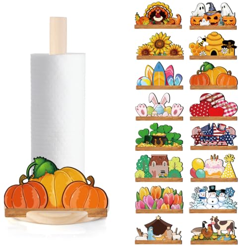 Interchangeable Wooden Paper Towel Holder with Holiday Signs - Classic